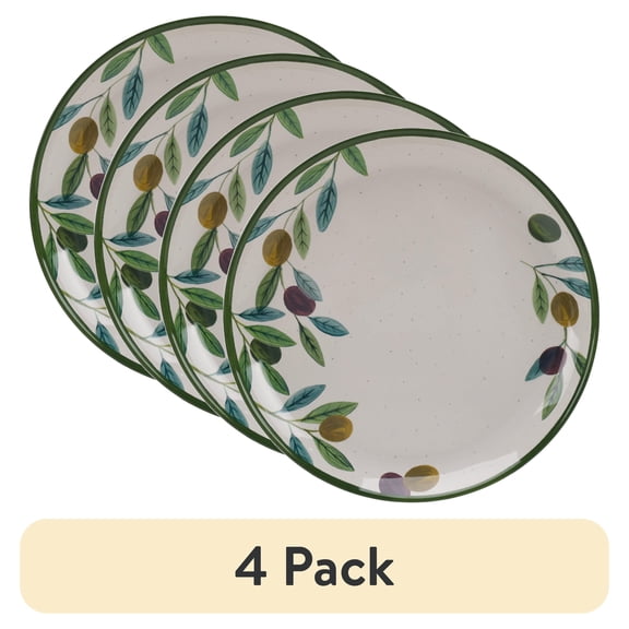 (4 pack) Better Homes & Gardens Olive Beige 10.75 in Round Bamboo Melamine Dinner Plate