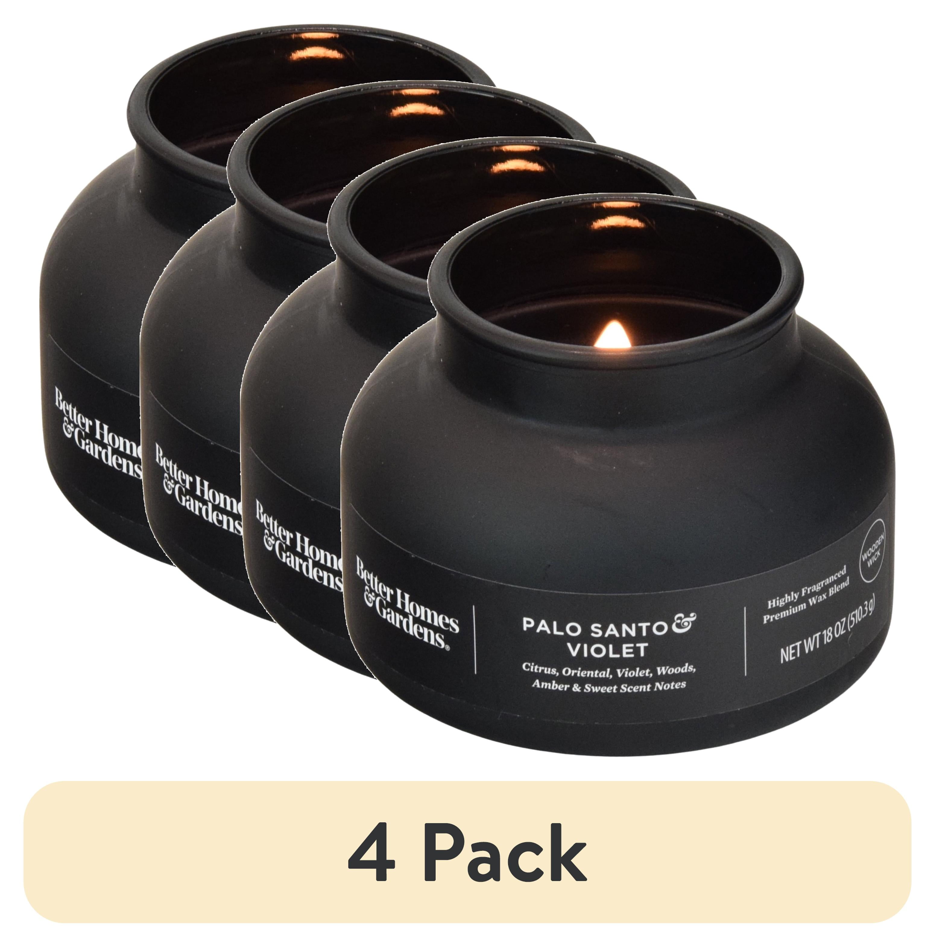 (4 pack) Better Homes & Gardens 18oz Palo Santo & Violet Scented Wooden Wick Bell Jar Candle