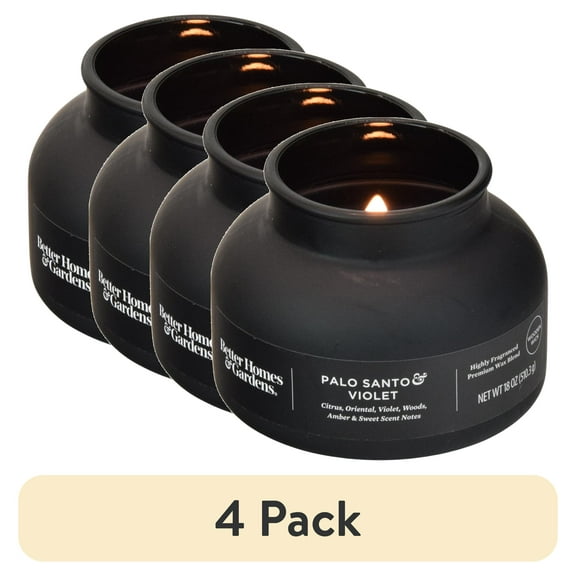 (4 pack) Better Homes & Gardens Palo Santo and Violet Scented Wooden Wick 18oz Bell Jar Candle