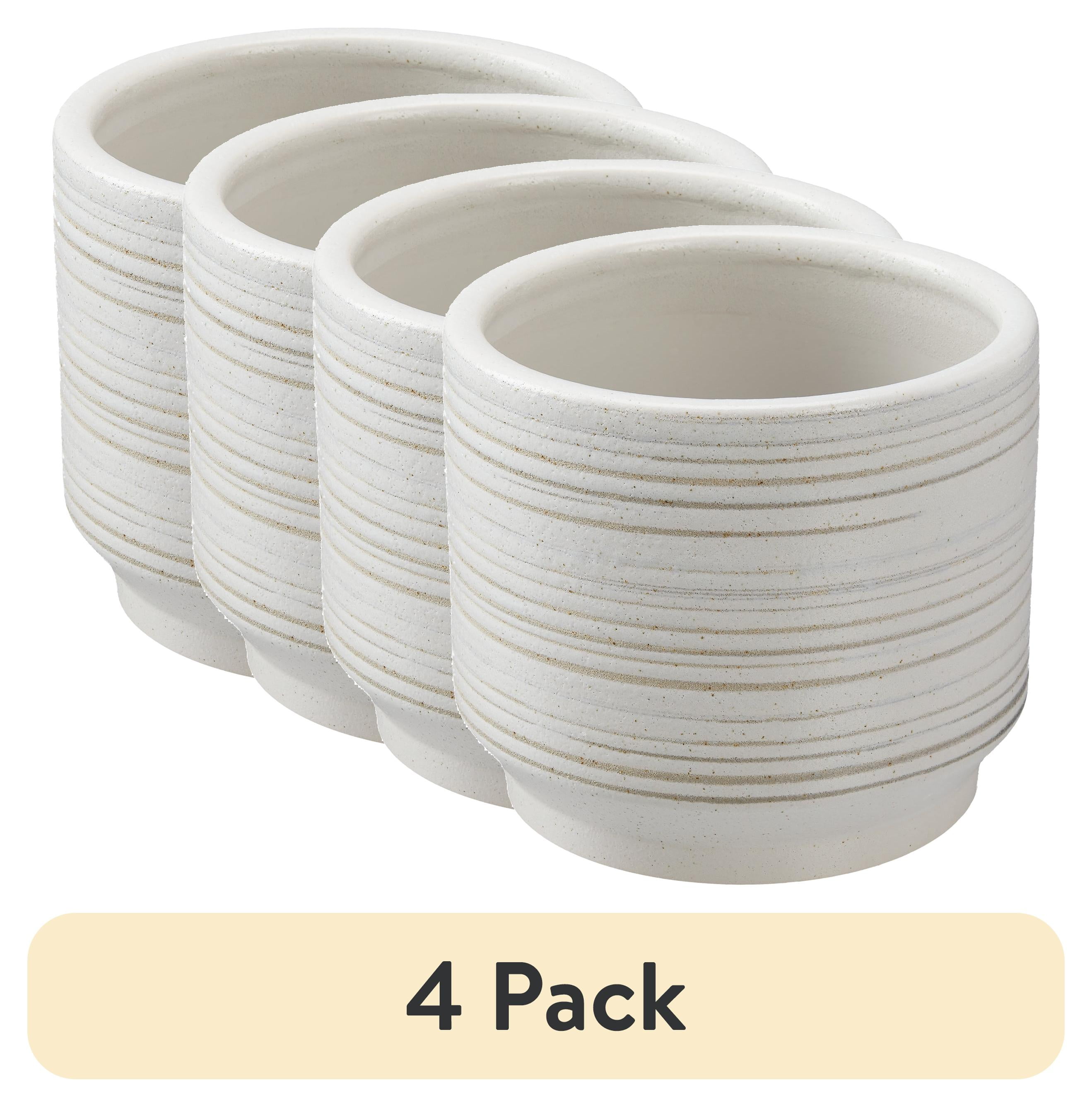 (4 pack) Better Homes & Gardens Teramo Round White Ceramic Plant Planter, 8 in x 8 in x 7 in