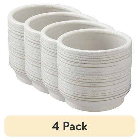 (4 pack) Better Homes & Gardens 8" x 8" x 7" Round White Ceramic Teramo Plant Planter