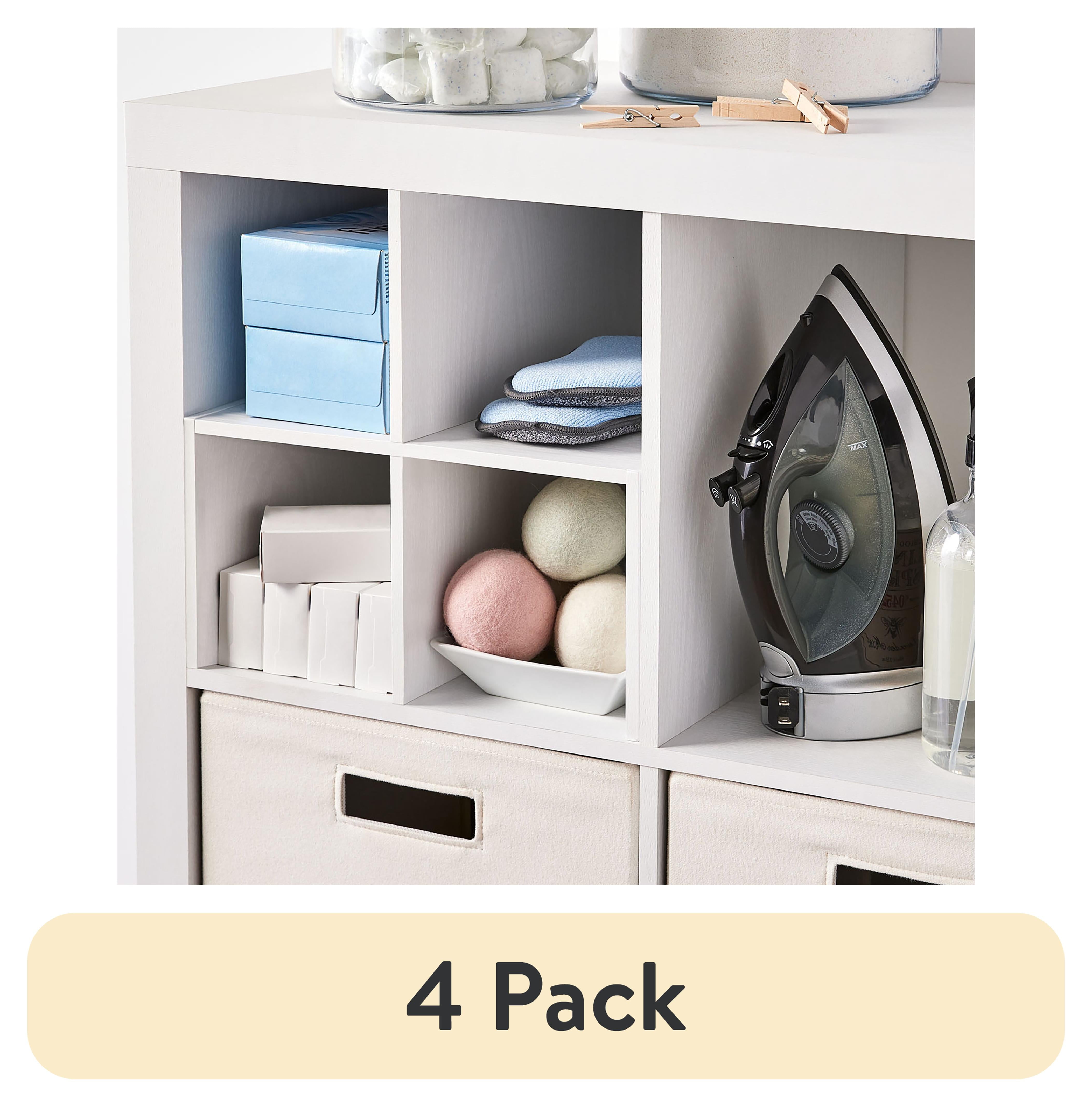 (4 pack) Better Homes & Gardens Quad Shelf Insert for Cube Organizers, White Texture
