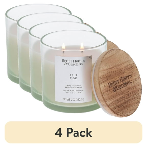 (4 pack) Better Homes & Gardens Salt Tide Scented 2-Wick Ombre Jar Candle 12oz