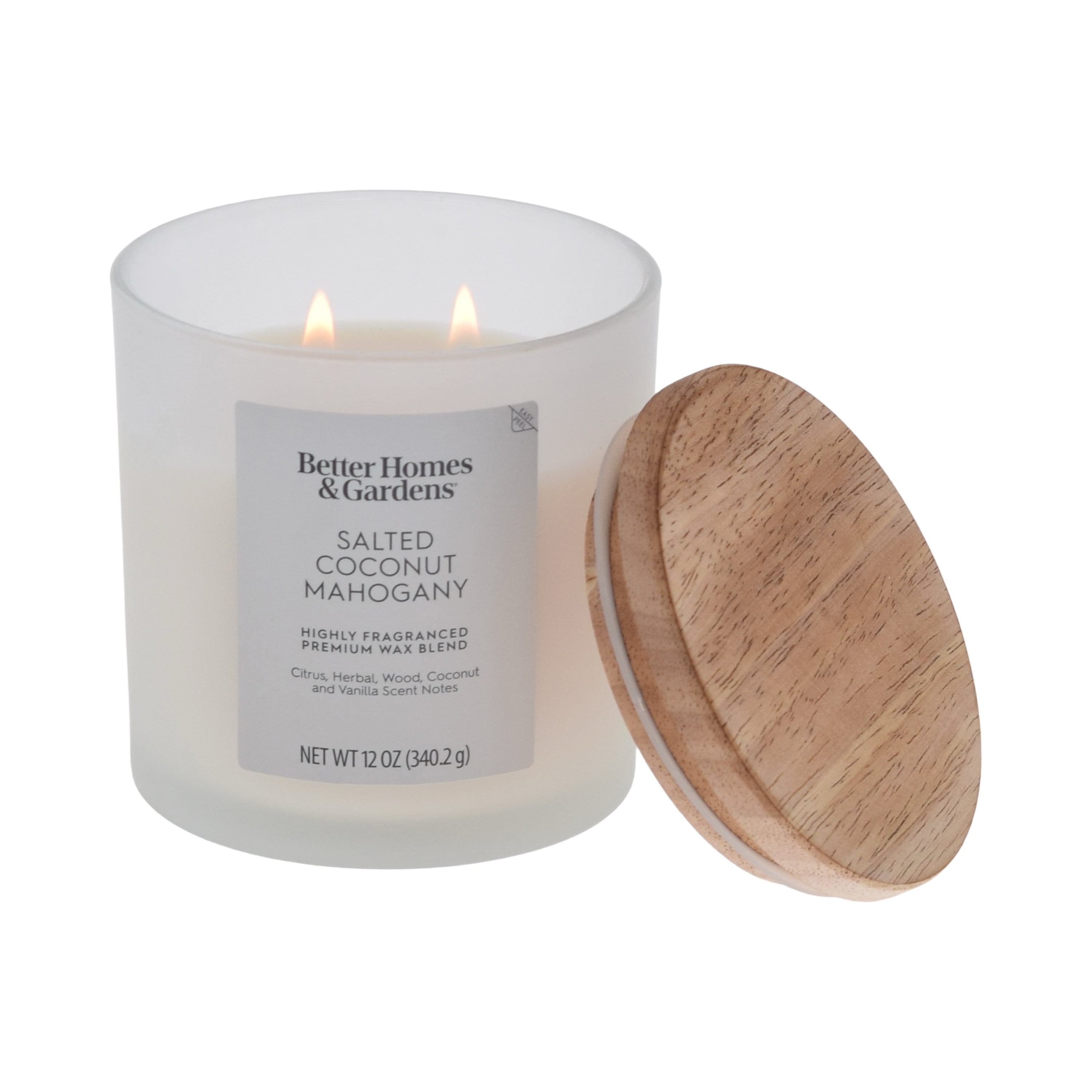 (4 pack) Better Homes and Gardens Salted Coconut Mahogany Scented 2-Wick Frosted Jar Candle 12oz.