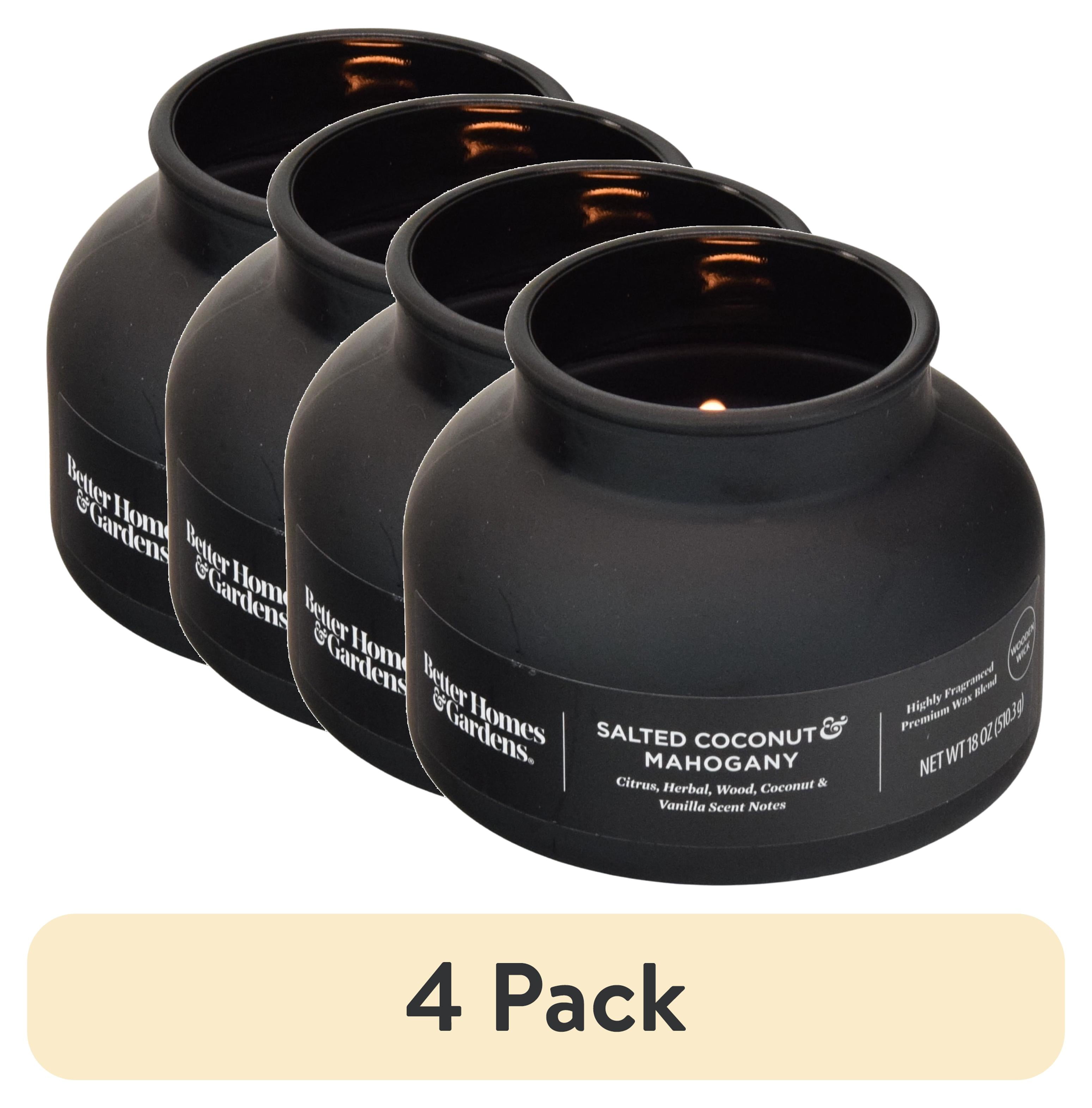 (4 pack) Better Homes and Gardens Salted Coconut Mahogany Scented Wooden Wick Bell Jar Candle 18oz.