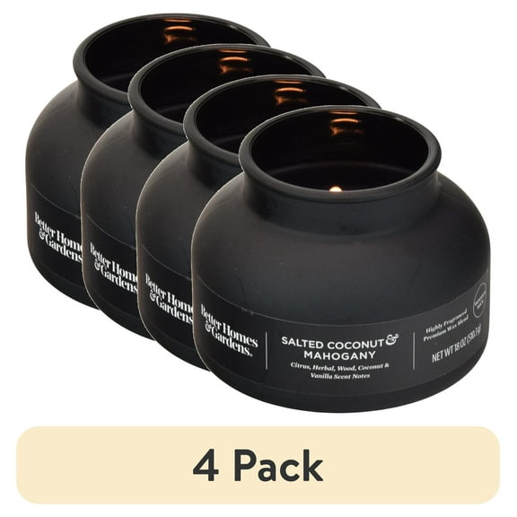 (4 pack) Better Homes and Gardens Salted Coconut Mahogany Scented Wooden Wick Bell Jar Candle 18oz.
