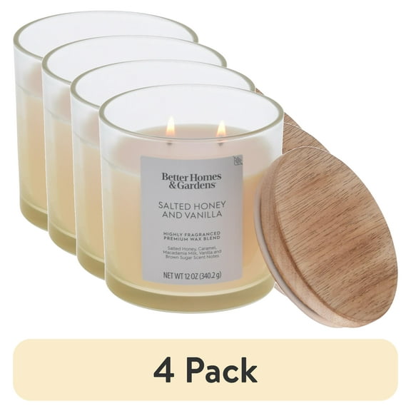 (4 pack) Better Homes and Gardens Salted Honey and Vanilla Scented 2-Wick Ombre Jar Candle 12oz.