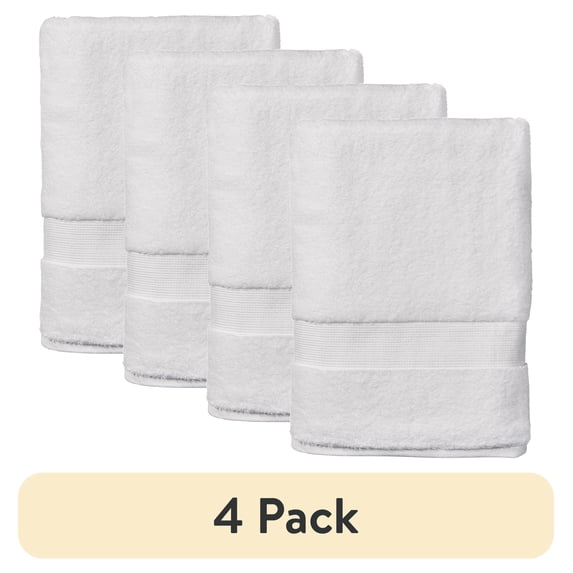 (4 pack) Better Homes & Gardens Signature Soft Solid Cotton Bath Towel, Arctic White