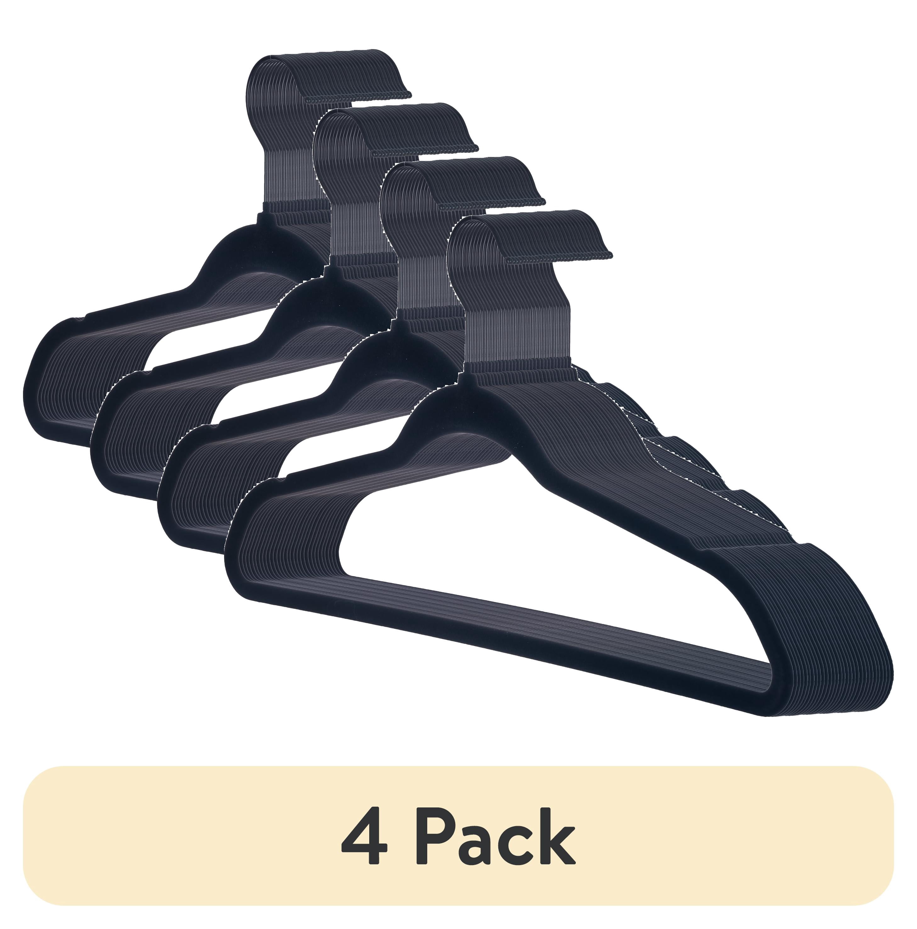 (4 pack) Better Homes & Gardens Slim Non-Slip Velvet Hangers, Black, 30 Pack