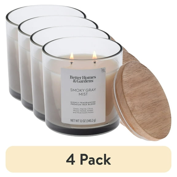 (4 pack) Better Homes and Gardens Smoky Gray Mist Scented 2-Wick Ombre Jar Candle 12oz.