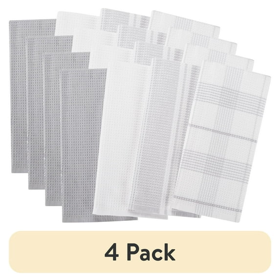 (4 pack) Better Homes & Gardens Soft Silver Cotton Waffle-Weave Dual-Purpose Oversized Kitchen Towels 4 Pack