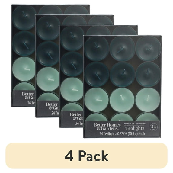 Better Homes & Gardens Unscented Tealight Candles, Green/Dark Green, 24 ... 