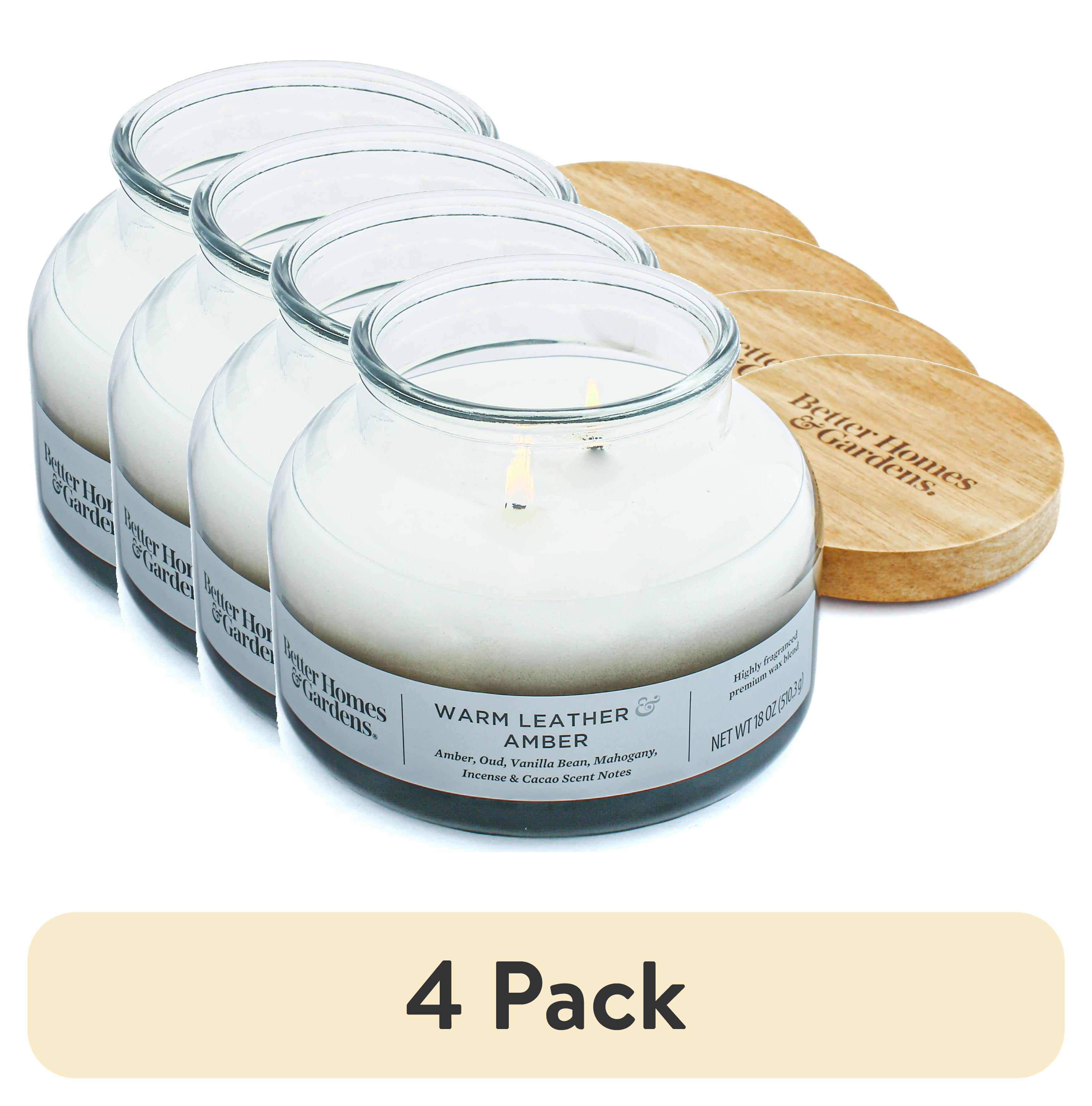 (4 pack) Better Homes & Gardens Warm Leather Amber Scented 18oz Ombre 2-Wick Bell Jar Candle
