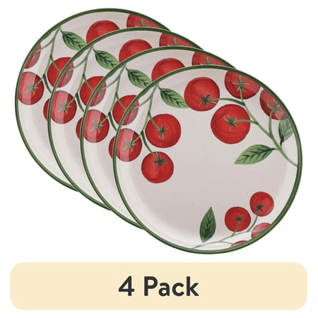 (4 pack) Better Homes & Gardens Tomato Beige Reusable Dishwasher-Safe 10.75 in Round Bamboo Melamine Plastic Dinner Plate