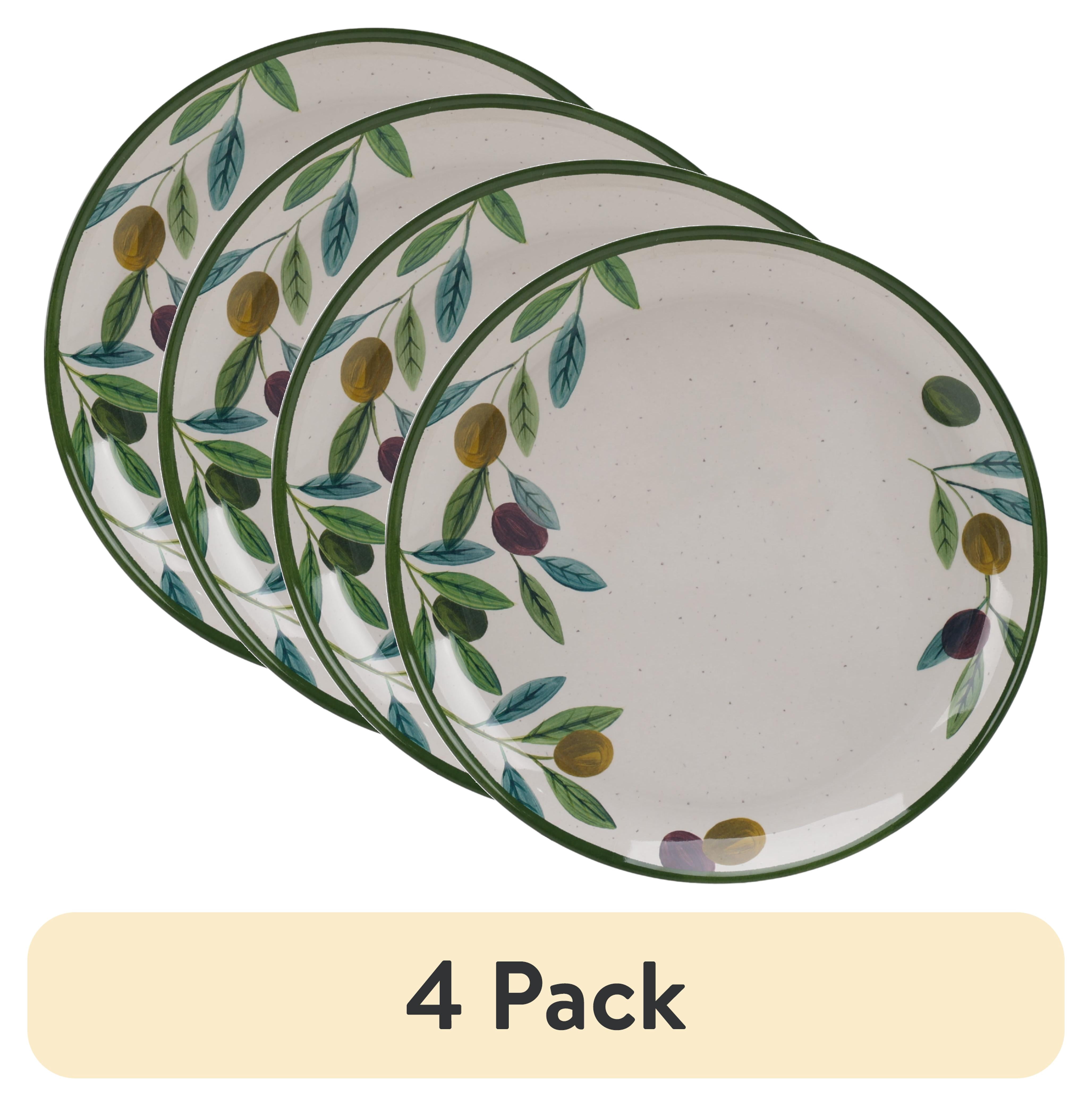 (4 pack) Better Homes & Gardens Olive Beige 10.75 in Round Bamboo Melamine Dinner Plate