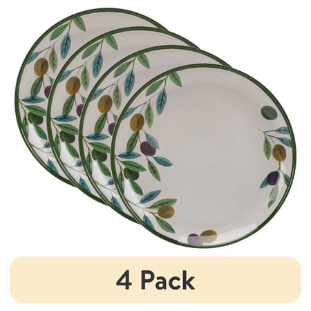 (4 pack) Better Homes & Gardens Olive Beige 10.75 in Round Bamboo Melamine Dinner Plate