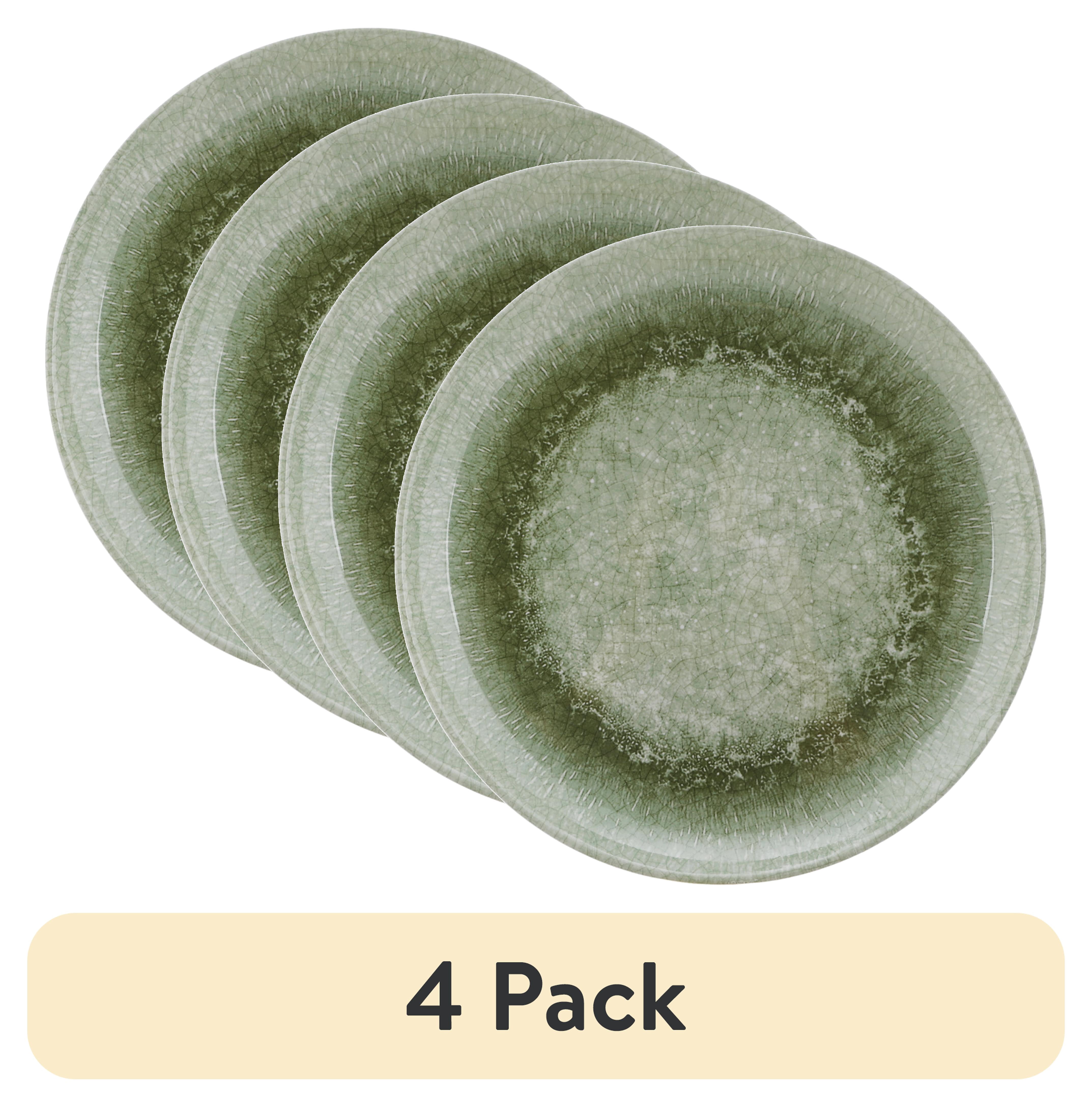 (4 pack) Better Homes & Gardens Reactive Green Reusable Dishwasher-Safe 10.75 in Round Bamboo Melamine Plastic Dinner Plate