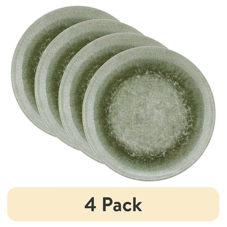 (4 pack) Better Homes & Gardens Reactive Green Reusable Dishwasher-Safe 10.75 in Round Bamboo Melamine Plastic Dinner Plate