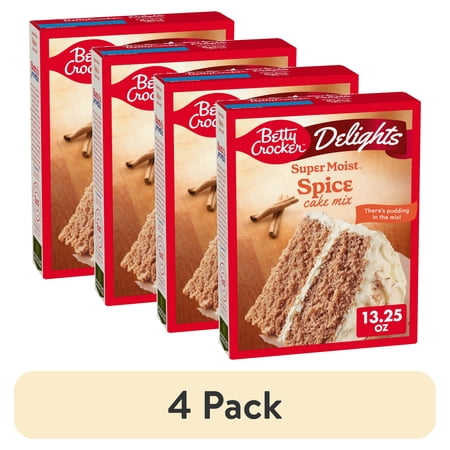 (4 pack) Betty Crocker Delights Super Moist, Spice, Cake Mix, 13.25 oz