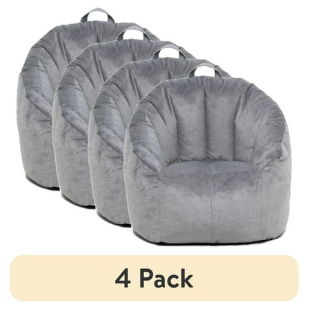 (4 pack) Big Joe Joey Bean Bag Chair, Plush, Kids/Teens, 2.5ft, Gray