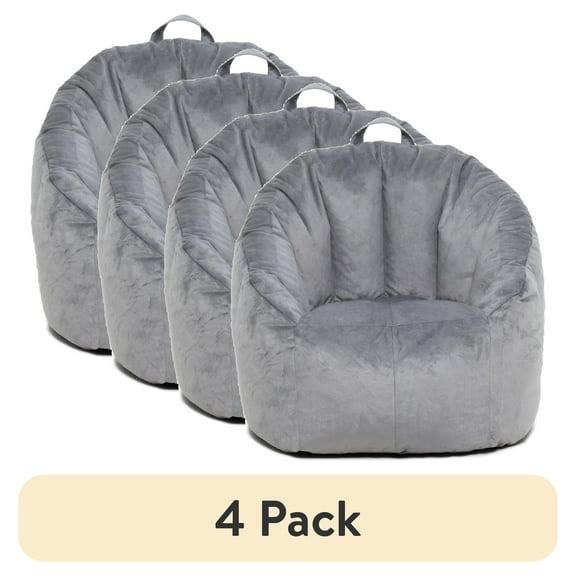 (4 pack) Big Joe Joey Bean Bag Chair, Plush, Kids/Teens, 2.5ft, Gray