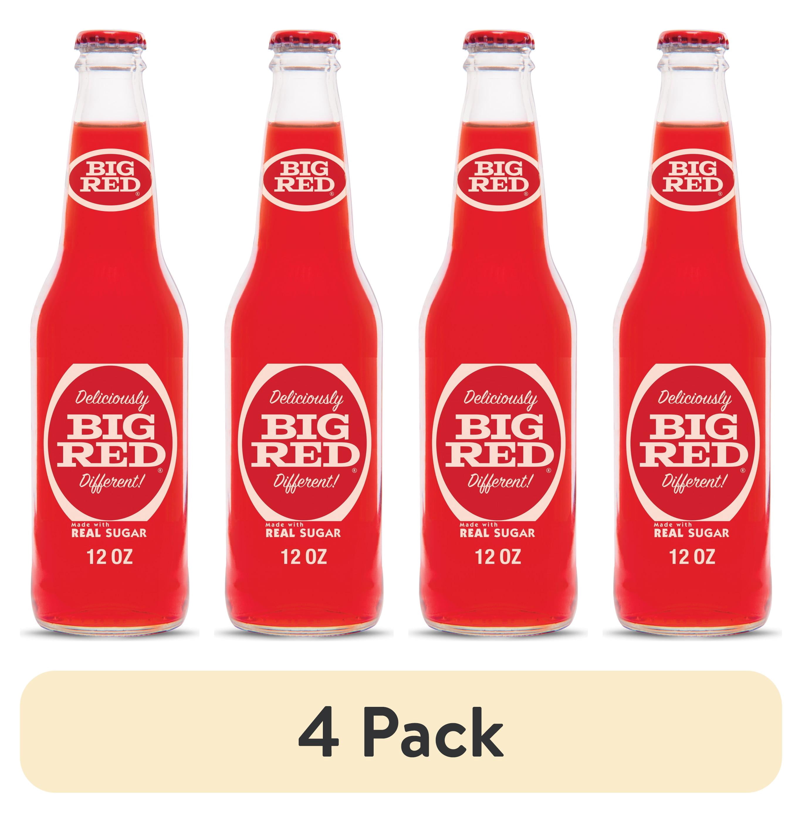 (4 pack) Big Red Soda Pop, 12 fl oz, Glass Bottle