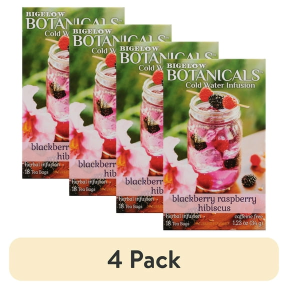 (4 pack) Bigelow Botanicals Cold Water Herbal Infusion, Blackberry Raspberry Hibiscus,Tea Bags, 18Ct