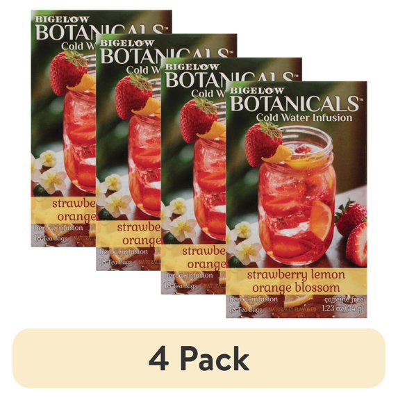 (4 pack) Bigelow Botanicals, Cold Water Infusion Tea Bags, Strawberry Lemon Orange Blossom , 18 Count