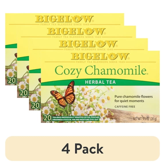 (4 pack) Bigelow Cozy Chamomile, Herbal Tea Bags, 20 Count