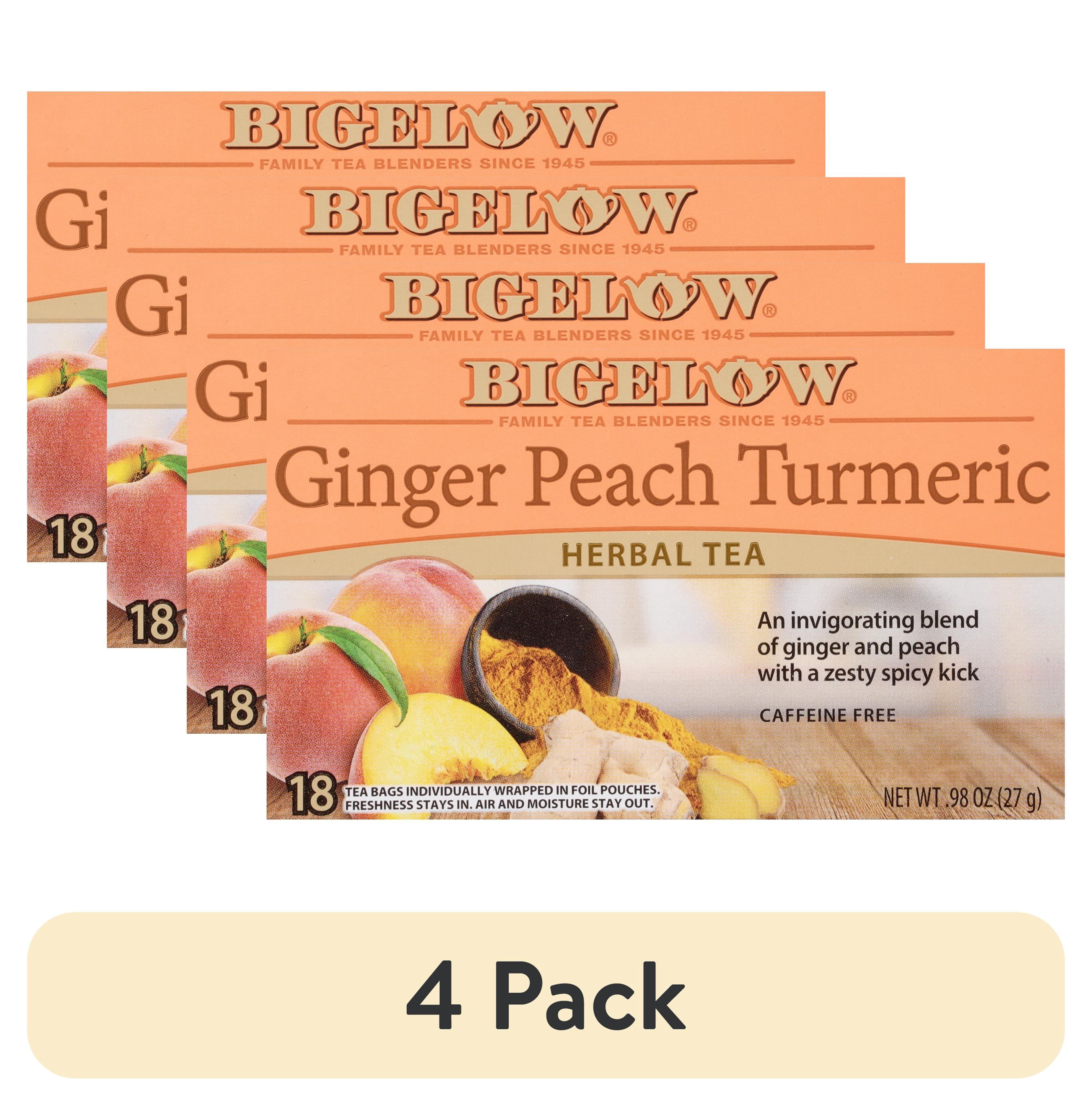 4 pack) Bigelow Ginger Peach Tumeric, Caffeine Free, Herbal Tea