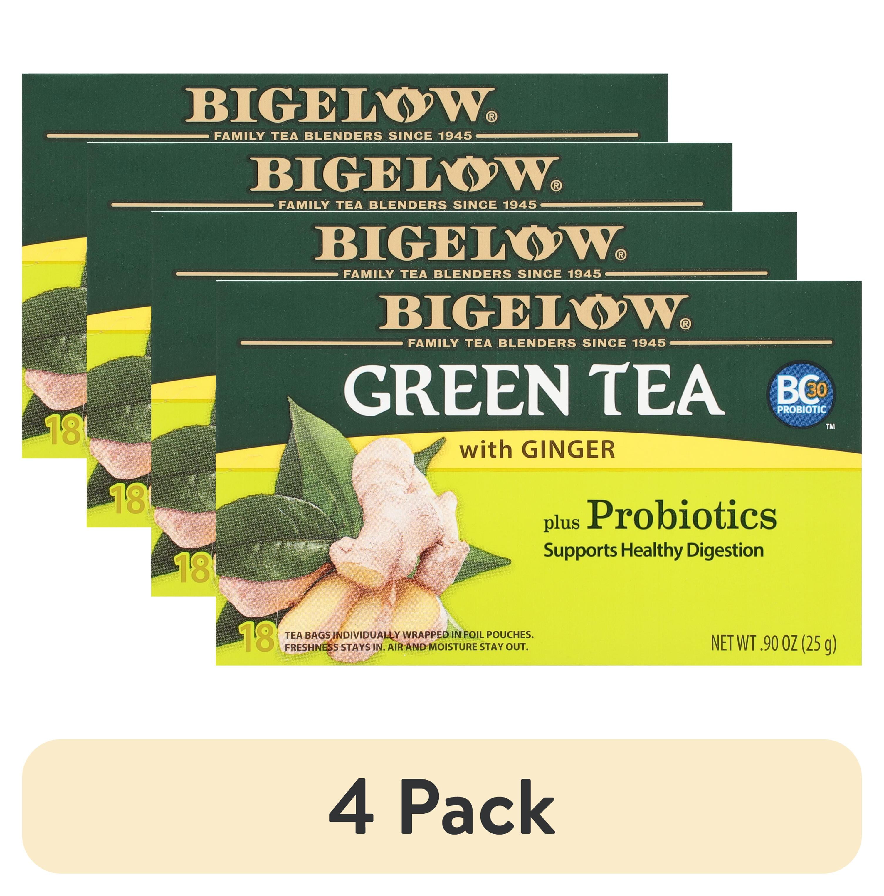 (4 pack) Bigelow Green Tea with Ginger Plus Probiotics Green Tea Bags, 18 Count