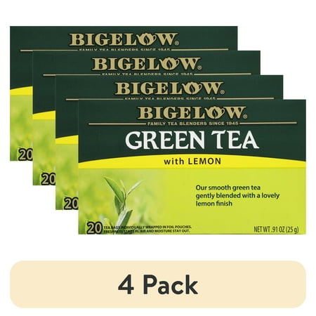 (4 pack) Bigelow Green Tea with Lemon, Tea Bags, 20 Count