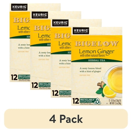 (4 pack) Bigelow Lemon Ginger, Caffeine-Free Herbal Tea, Keurig K-Cup Tea Pods, 12 Count