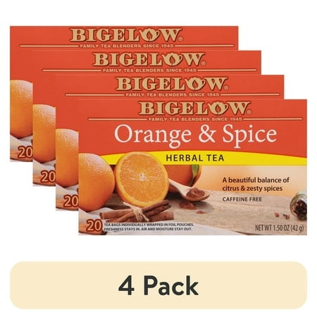 (4 pack) Bigelow Orange & Spice, Herbal Tea Bags, 20 Count