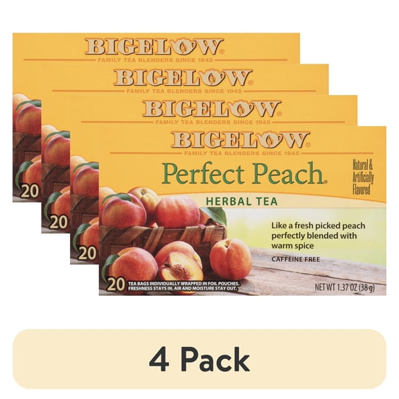 (4 pack) Bigelow Perfect Peach, Caffeine Free, Herbal Tea Bags, 20 Count