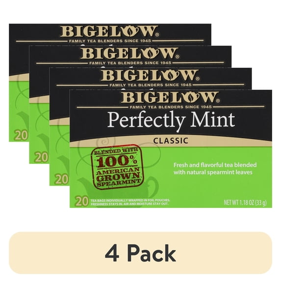 (4 pack) Bigelow Perfectly Mint, Black Tea Bags, 20 Count