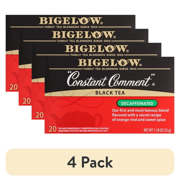 (4 pack) Bigelow Tea Decaffeinated Constant Comment Black Tea Bags, 20 Count