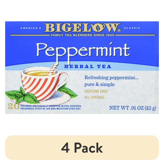 (4 pack) Bigelow Tea Herb Tea Peppermint - 20 Tea Bags