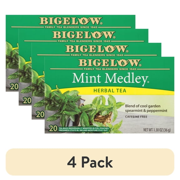 (4 pack) Bigelow Herbal Tea, Mint Medley, Tea Bags, 20 Count