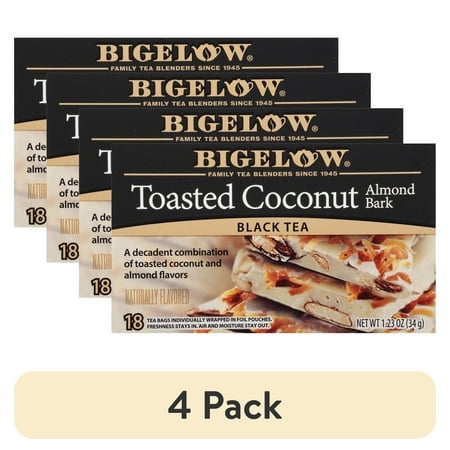 (4 pack) Bigelow Toasted Coconut Almond Bark, Black Tea Bags, 18 Count