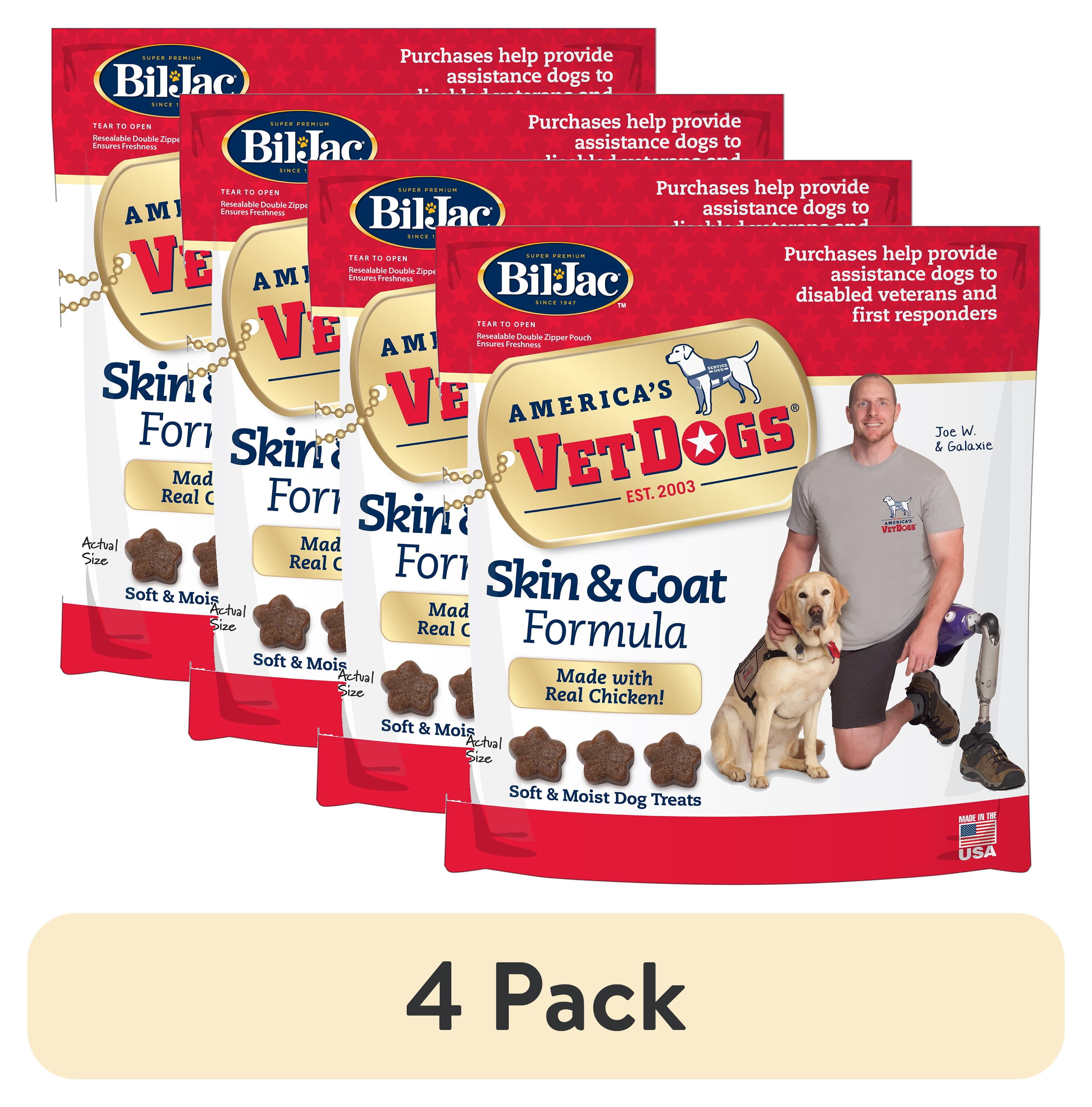 (4 pack) Bil-Jac VetDogs Veteran's K-9 Corps Skin & Coat Formula, Soft & Moist Dog Treats, Chicken, 10 oz