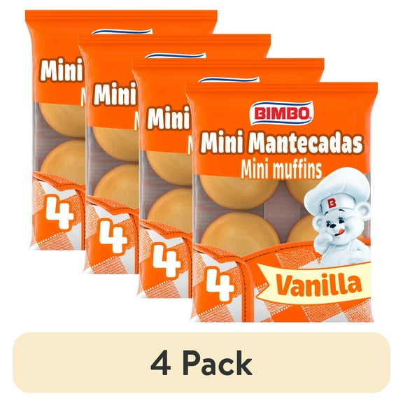 (4 pack) Bimbo Mini Mantecadas Vanilla Muffins, 4 count, Mini Muffins, 4.41 oz Bag
