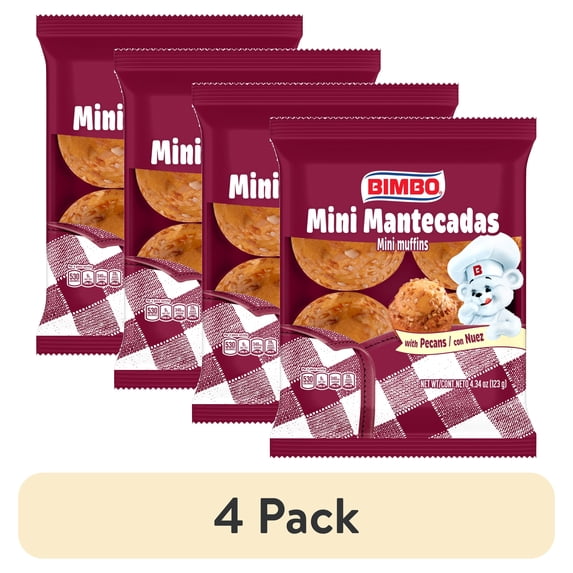 (4 pack) Bimbo Mini Mantecadas con Nuez Muffins, 4 Count, Pecan Mini Muffins, 4.34 oz Bag
