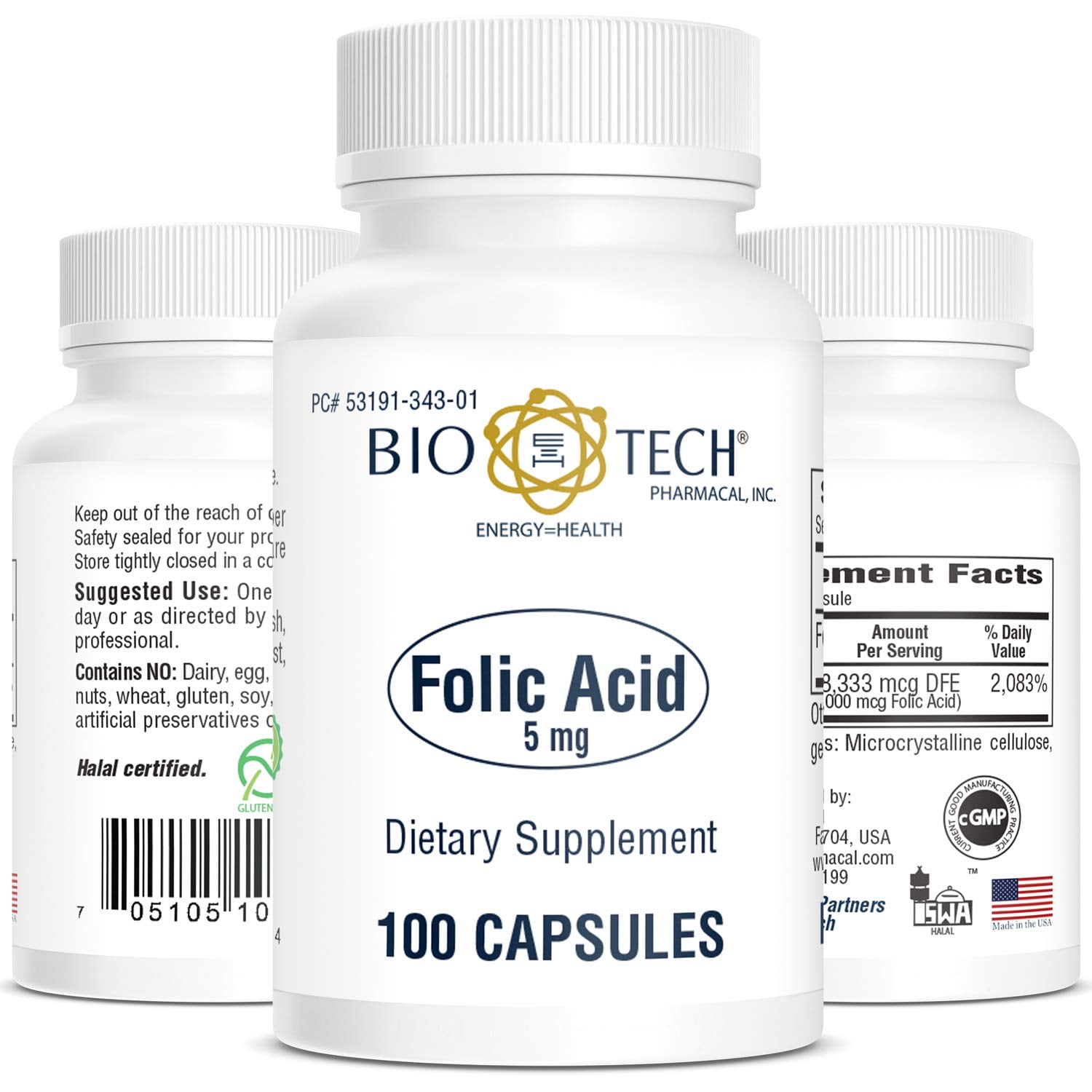 4 pack Bio-Tech Pharmacal Folic Acid (5mg, 100 Count)