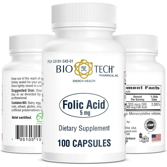 4 pack Bio-Tech Pharmacal Folic Acid (5mg, 100 Count)