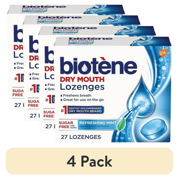 (4 pack) Biotene Dry Mouth Lozenges For Fresh Breath, Refreshing Mint, 27 Count Each
