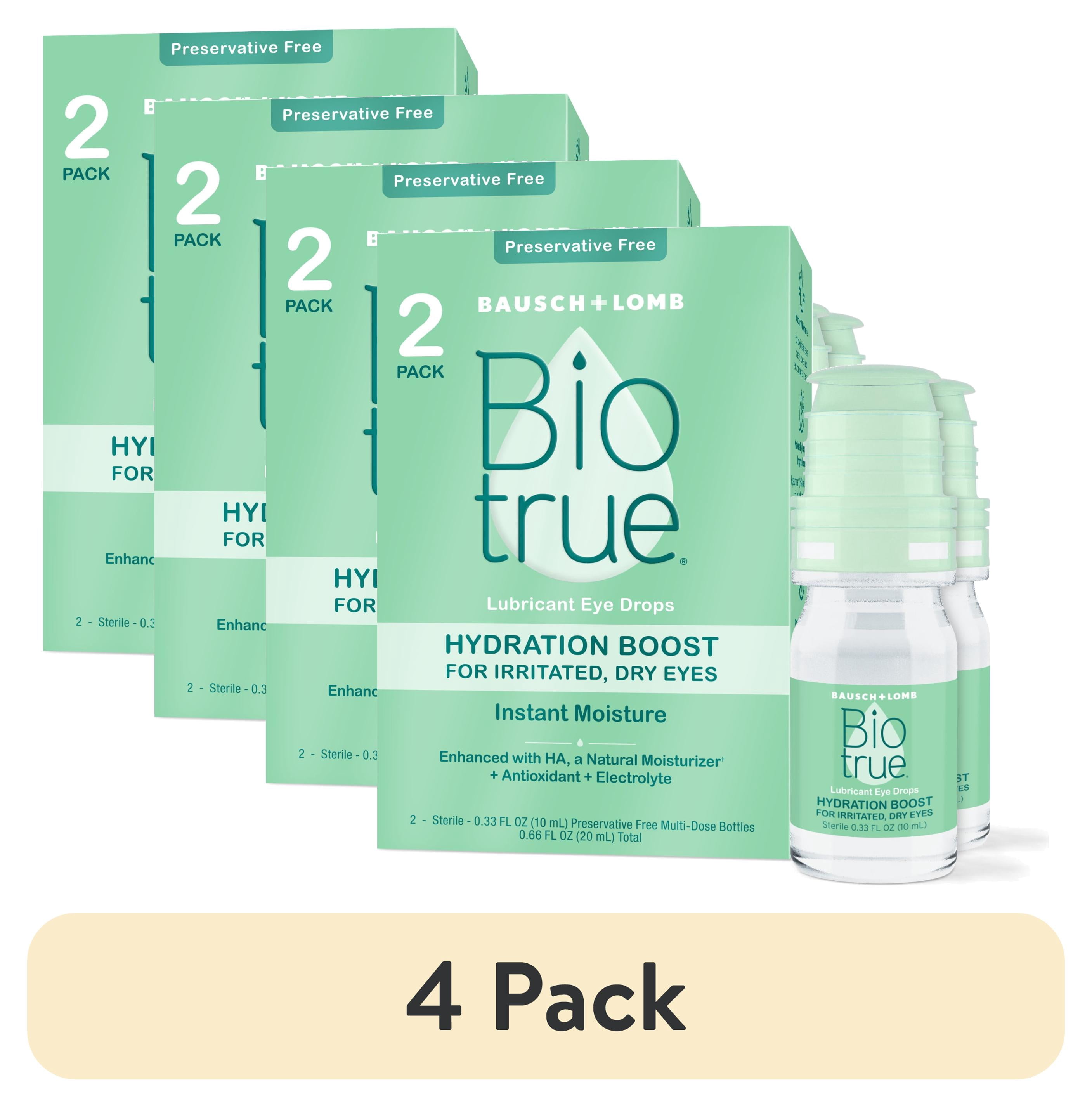 (4 pack) Biotrue Hydration Boost Preservative Free Eye Drops for Dry Eyes and Lubricant, 10 mL, 2 Pack