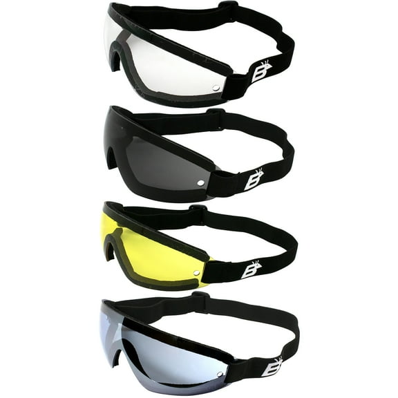 4-pack Birdz Eyewear Wing Skydive Sky Diving Goggles Clear Smoked Blue and Yellow