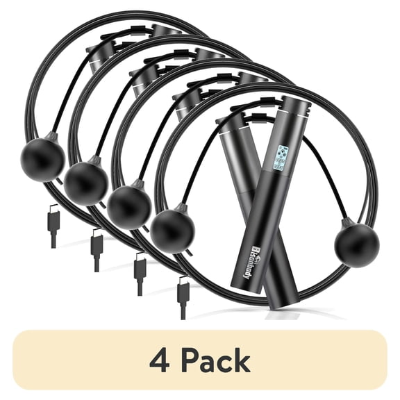 (4 pack) Bisonbody Smart Jump Rope Fitness Skipping Rope with App – 2 Function Modes – Classic 3m Rope & Ropeless Shortballs – Bluetooth Skipping Rope with Fitdays+ App for Seamless Progress Tracking