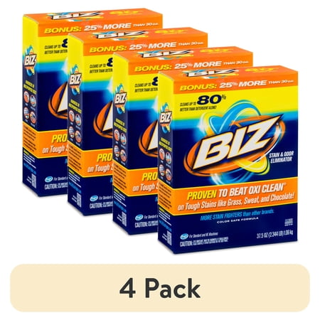(4 pack) Biz Powder Stain and Odor Eliminator, 37.5 Oz
